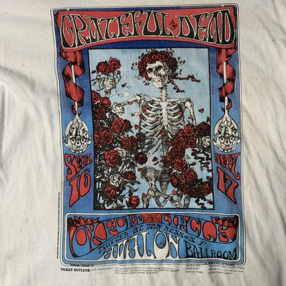 NEW GRATEFUL DEAD Remake Alton Kelley Stanley Mouse Skull and Roses Tour Med '22